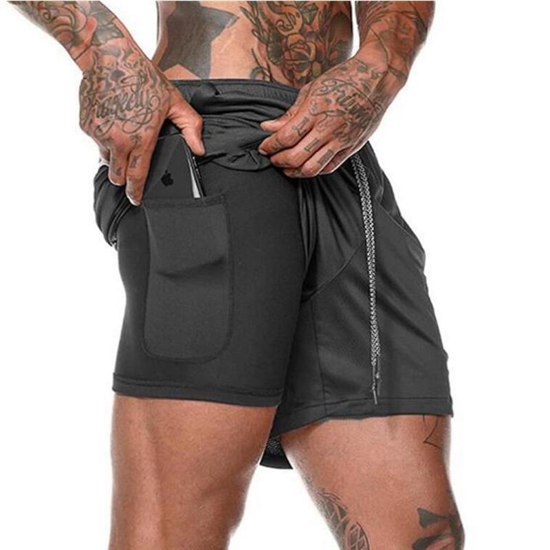 Running Shorts Men 2 In 1 Double-deck Quick Dry GYM  Fitness Jogging Workout  Pants