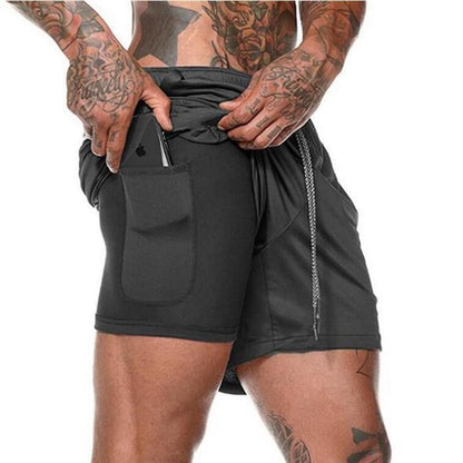 Running Shorts Men 2 In 1 Double-deck Quick Dry GYM  Fitness Jogging Workout  Pants