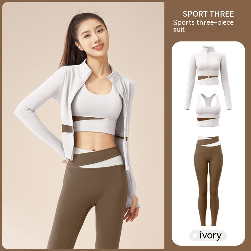 Women's Jacket Trousers Bra Yoga Workout Clothes