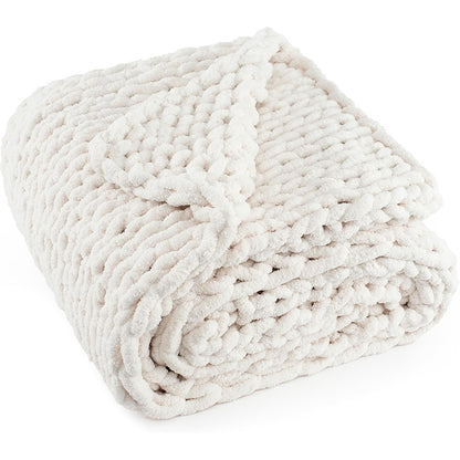 Chenille Hand-Knitted Chunky Yarn Blanket For Home Decor