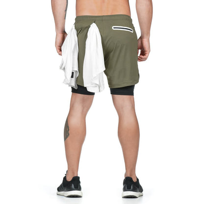 Running Shorts Men 2 In 1 Double-deck Quick Dry GYM  Fitness Jogging Workout  Pants