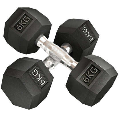 2x6kg Hex Dumbbells Set Rubber Dumbbells Weight Lifting Equipment Fitness Home Gym