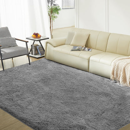 5ft X 8ft Rugs For Living Room,Grey Fluffy Carpet Large Fuzzy Plush Shag Comfy Soft, Non-Slip Indoor Floor Carpet,Room,Bedroom,Playroom, Home Decor Aesthetic