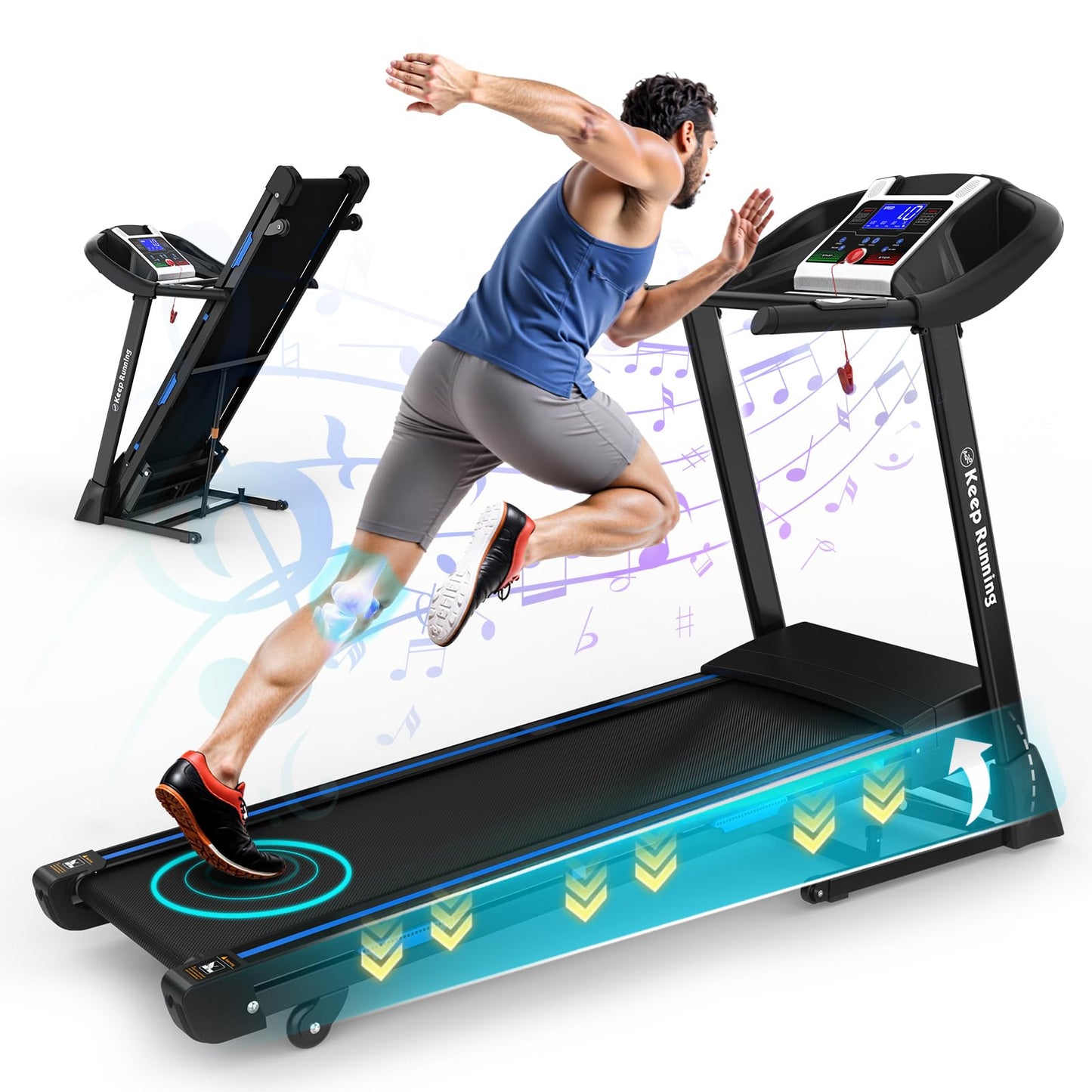 Treadmills For Home, Electric Treadmill With  Automatic Incline, Foldable 3.5HP Workout Running Machine Walking, Double Running Board Shock Absorption Pulse Sensor Bluetooth Speaker APP FITSHOW.
