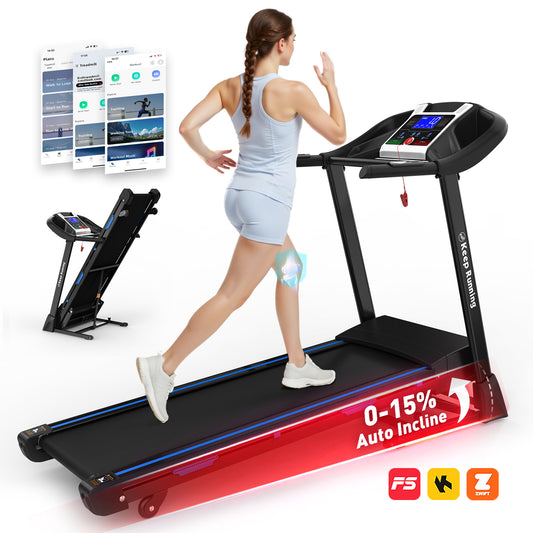 Treadmills For Home, Electric Treadmill With  Automatic Incline, Foldable 3.5HP Workout Running Machine Walking, Double Running Board Shock Absorption Pulse Sensor Bluetooth Speaker APP FITSHOW.